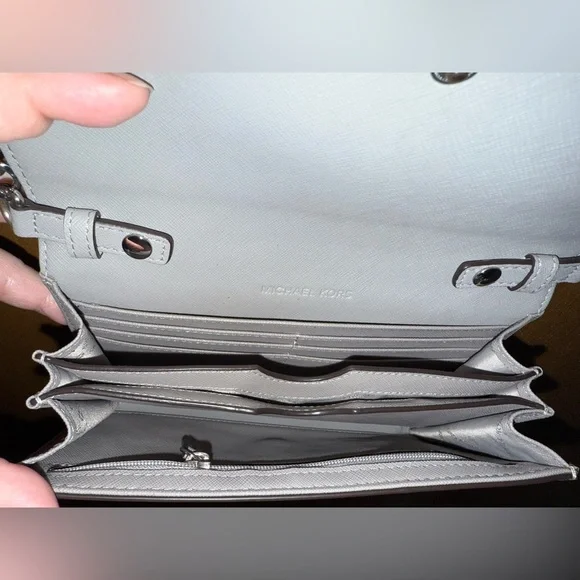 Michael Kors Wallet on Chain Crossbody — Saffiano Leather Gray WOC Bag - Picture 2 of 16